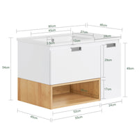 Mobile base per lavabo con 1 cassetto e 1 anta Mobile da bagno Bianco-Naturale 80x46x54cm BZR178-WN