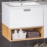 Mobile base per lavabo con 1 cassetto e 1 anta Mobile da bagno Bianco-Naturale 80x46x54cm BZR178-WN