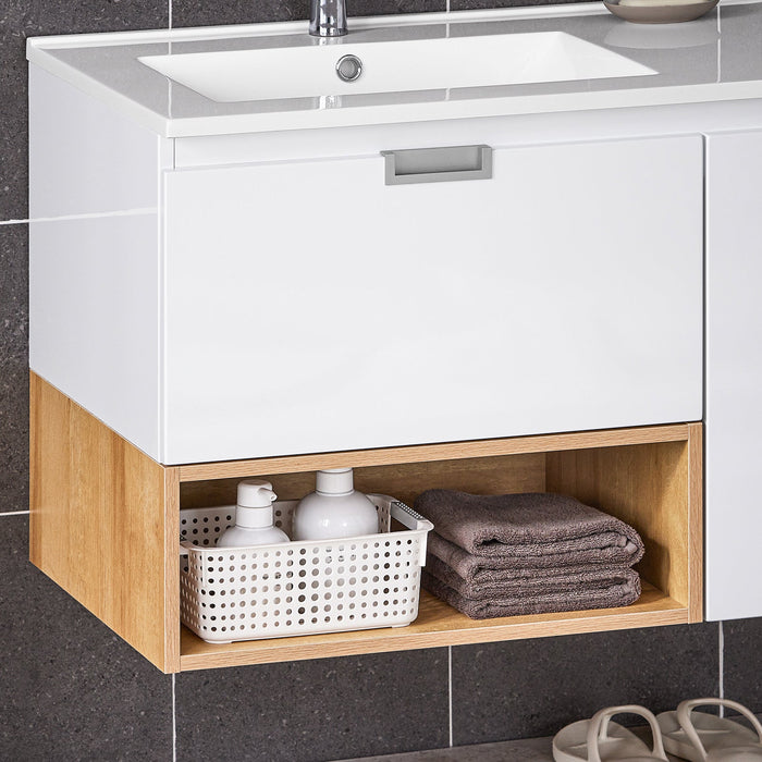 Mobile base per lavabo con 1 cassetto e 1 anta Mobile da bagno Bianco-Naturale 80x46x54cm BZR178-WN