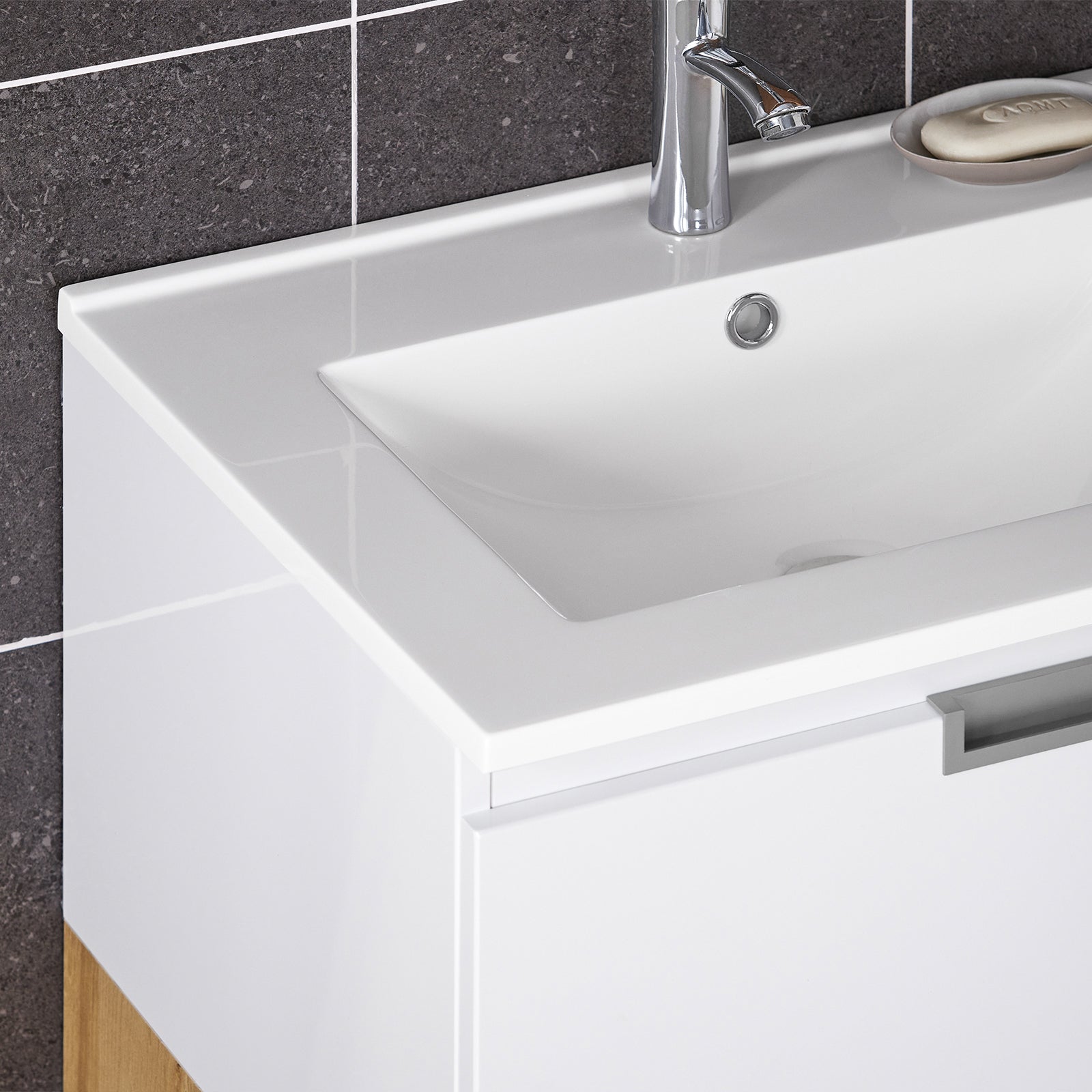 Mobile base per lavabo con 1 cassetto e 1 anta Mobile da bagno Bianco-Naturale 80x46x54cm BZR178-WN