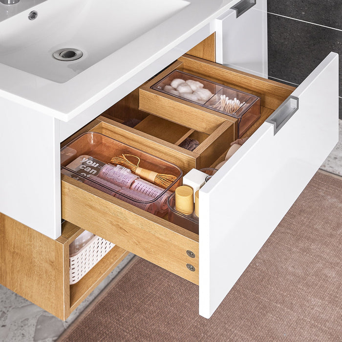 Mobile base per lavabo con 1 cassetto e 1 anta Mobile da bagno Bianco-Naturale 80x46x54cm BZR178-WN
