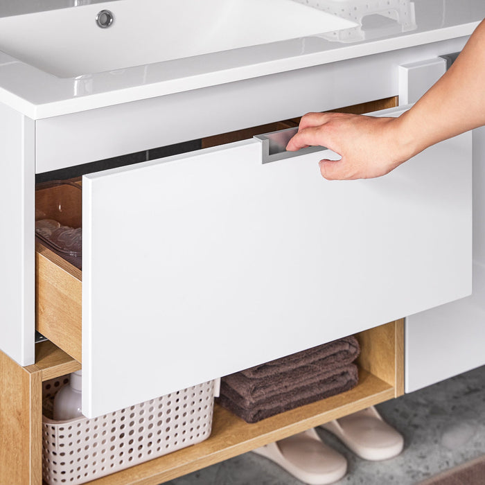 Mobile base per lavabo con 1 cassetto e 1 anta Mobile da bagno Bianco-Naturale 80x46x54cm BZR178-WN