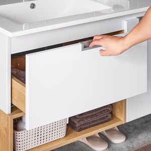 Mobile base per lavabo con 1 cassetto e 1 anta Mobile da bagno Bianco-Naturale 80x46x54cm BZR178-WN