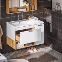 Mobile base per lavabo con 1 cassetto e 1 anta Mobile da bagno Bianco-Naturale 80x46x54cm BZR178-WN