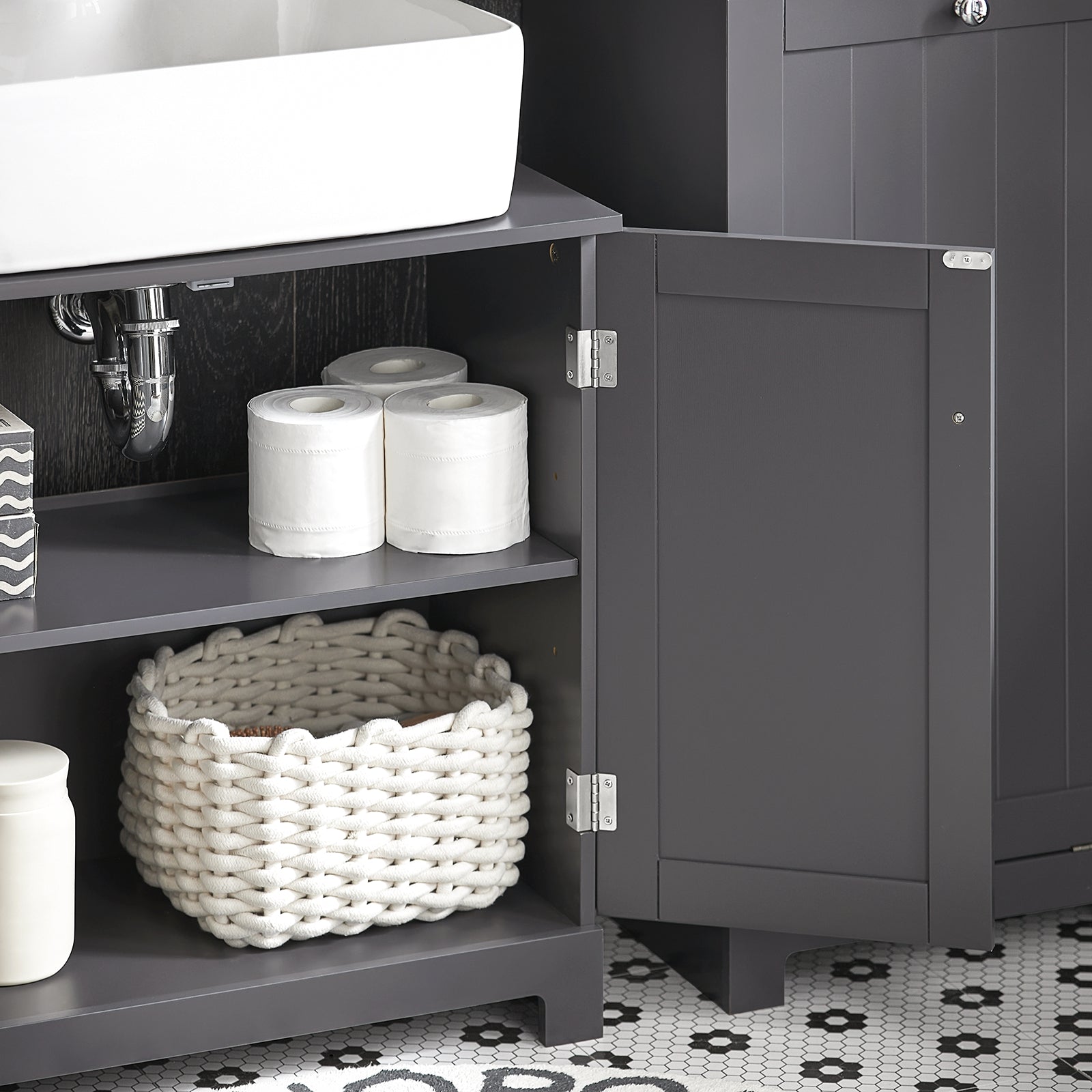 Mobile sottolavabo per Bagno con 2 Ante mobili bagno L60*P30*A60 cm Grigio BZR18-DG