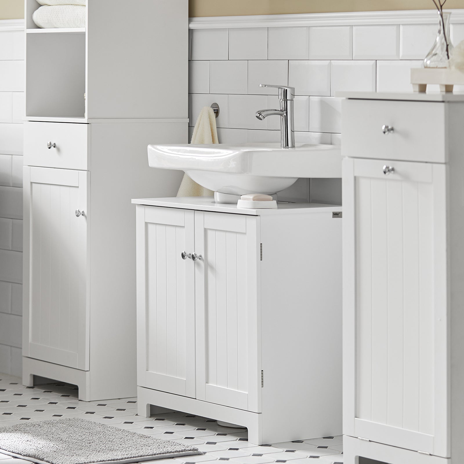 Mobile sottolavabo per Bagno con 2 Ante L60*P30*A60 cm, Bianco, BZR18-II-W SoBuy