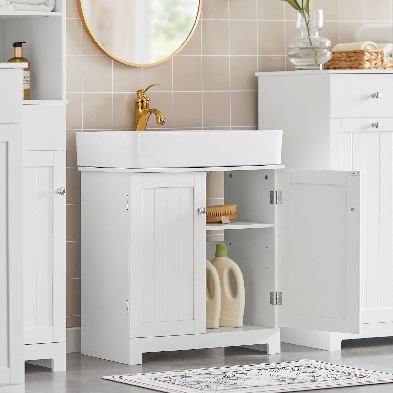 Mobile sottolavabo per Bagno con 2 Ante mobili bagno L60*P30*A60 cm Bianco BZR18-W