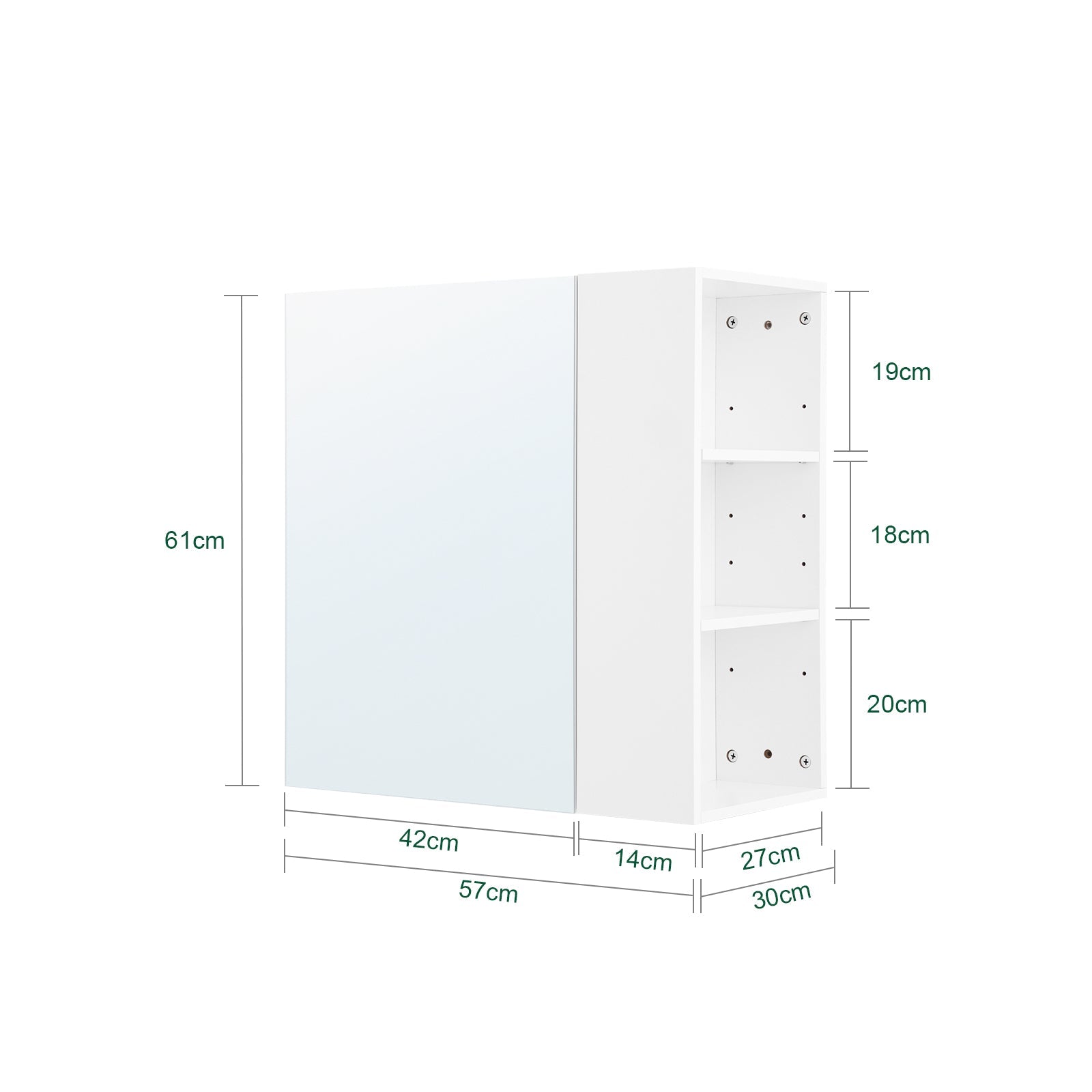 SoBuy Pensile Mobiletto a specchio Mobiletto portaoggetti con scomparti aperti Bianco 57x30x61 cm BZR184-W