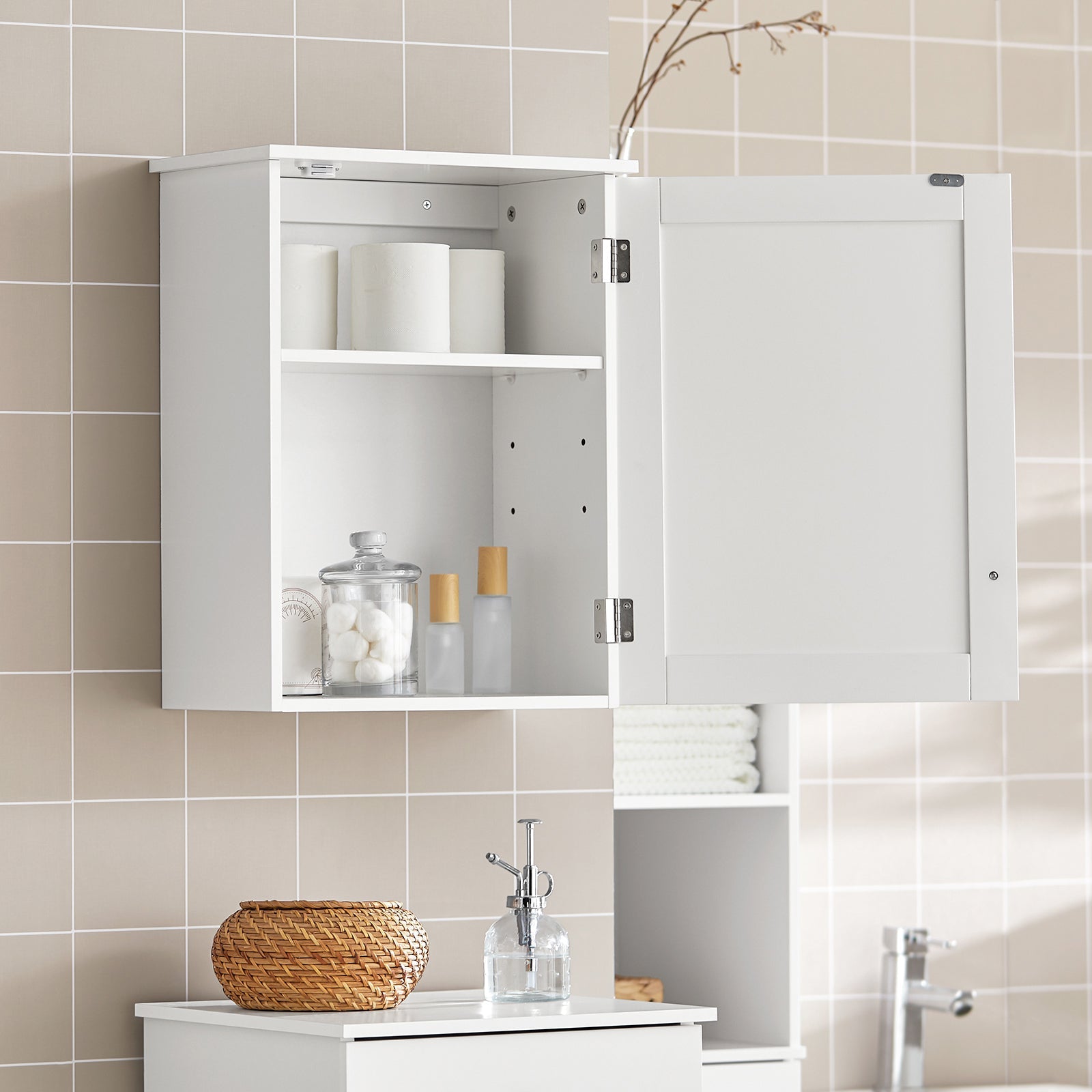 Pensile Bagno o Cucina Armadietto Bagno L40*P23*A52 cm, Bianco BZR19-W
