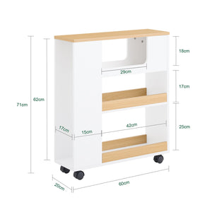 SoBuy Carrellino Salvaspazio Mobile Bagno con Rotelle Porta Carta Igienica e Scopino Bianco-Naturale 20x60x71cm BZR190-WN