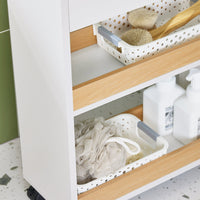SoBuy Carrellino Salvaspazio Mobile Bagno con Rotelle Porta Carta Igienica e Scopino Bianco-Naturale 20x60x71cm BZR190-WN