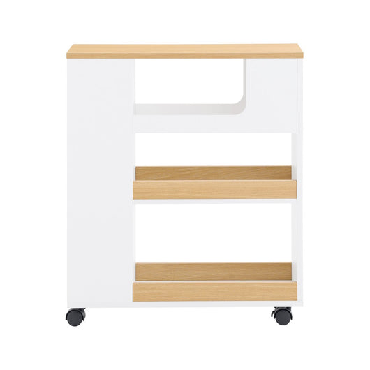 SoBuy Mobiletto Bagno Salvaspazio con Ruote Colonna Stretto 3 Ripiani con Uscita Carta, Scomparto Porta Scopino Armadietto Lavanderia per WC Bianco Legno 60x20x71cm BZR190-WN