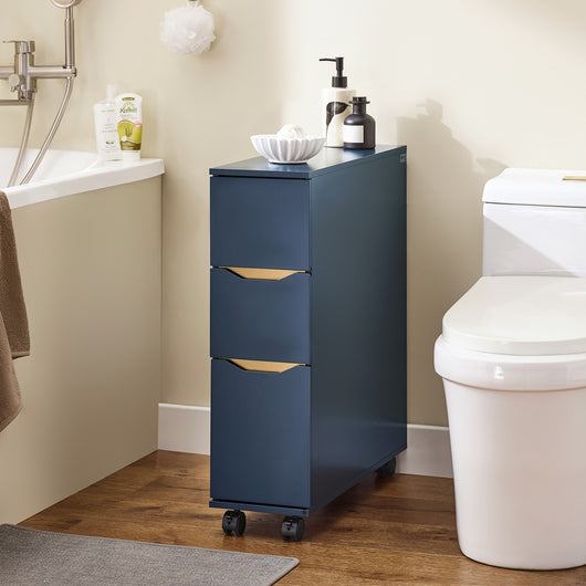 SoBuy Mobiletto Bagno Salvaspazio 20cm con 3 Cassetti e Scomparto Laterale Mobile Bagno con Ruote Cassettiera Armadietto Bagno per Spazi Ridotti Cucina o Lavanderia 60x20x70cm BZR191-B