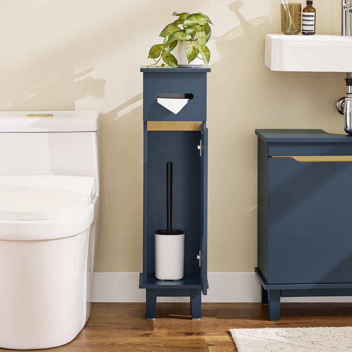 SoBuy Portarotolo WC autoportante Mobiletto bagno Porta carta igienica Scaffale bagno Armadietto laterale Mobile da bagno Blu 22x20x81 cm BZR192-B