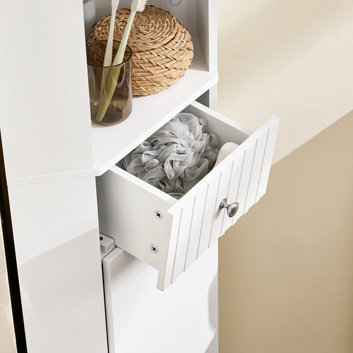 SoBuy Armadio alto con 2 ante, Mobile bagno con ripiani aperti, Colonna bagno Bianco, 44x31x171 cm BZR193-W