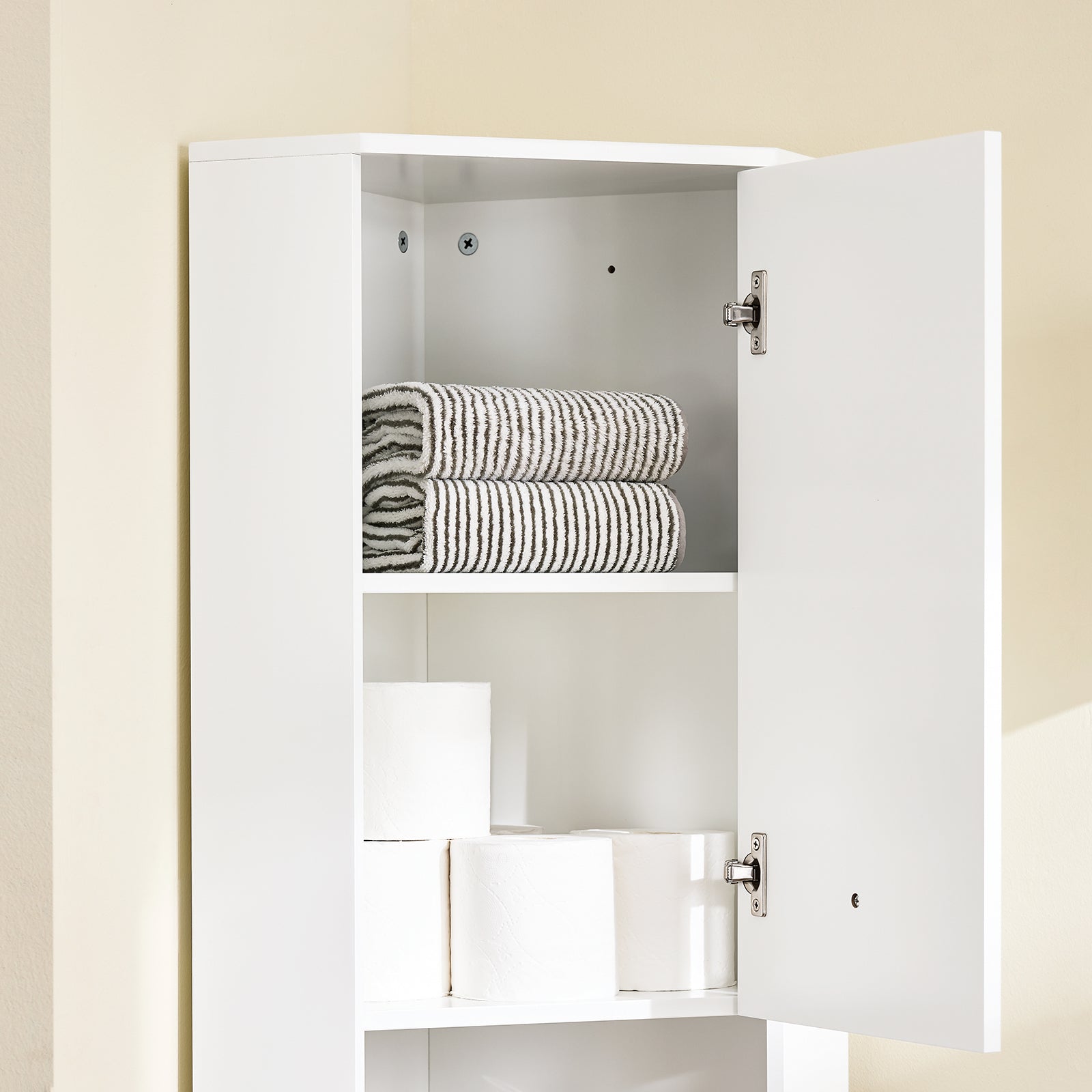 SoBuy Armadio alto con 2 ante, Mobile bagno con ripiani aperti, Colonna bagno Bianco, 44x31x171 cm BZR193-W