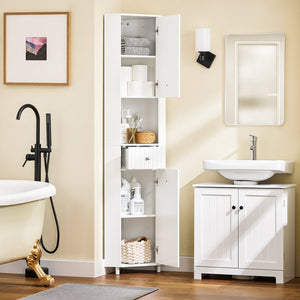 SoBuy Armadio alto con 2 ante, Mobile bagno con ripiani aperti, Colonna bagno Bianco, 44x31x171 cm BZR193-W