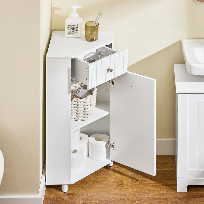 SoBuy Mobiletto da Bagno con 1 Anta, Armadietto Salvaspazio per Bagno, Mobile Stretto, Bianco, 44x31x80 cm BZR194-W