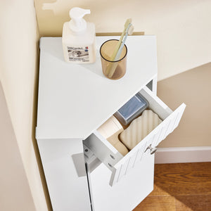 SoBuy Mobiletto da Bagno con 1 Anta, Armadietto Salvaspazio per Bagno, Mobile Stretto, Bianco, 44x31x80 cm BZR194-W