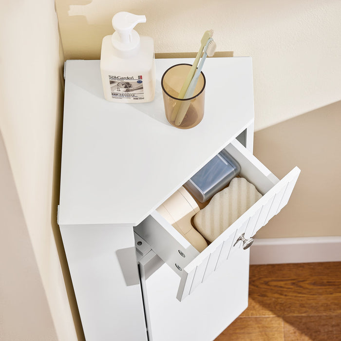 SoBuy Mobiletto da Bagno con 1 Anta, Armadietto Salvaspazio per Bagno, Mobile Stretto, Bianco, 44x31x80 cm BZR194-W