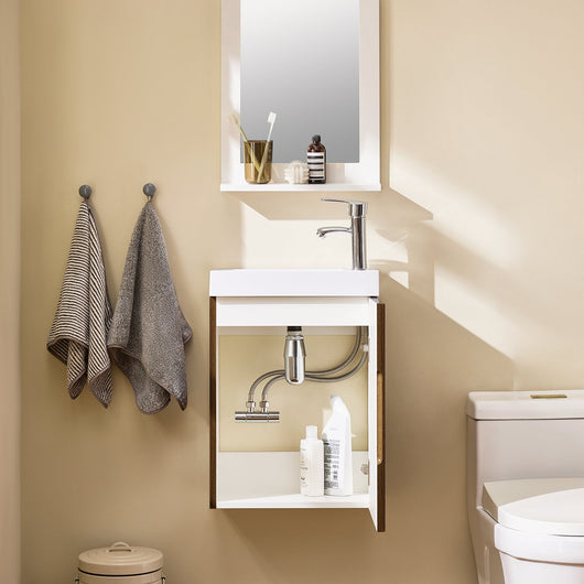 SoBuy Mobile Sottolavabo con 1 Anta, Armadietto Bagno, Mobile Sospeso con Lavabo, Mobiletto Salvaspazio, Marrone, 40x22x56 cm BZR196-BR