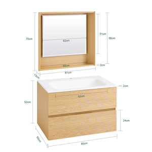 SoBuy Set arredo da bagno Specchio a parete+ Mobile lavabo Naturale BZR198-N
