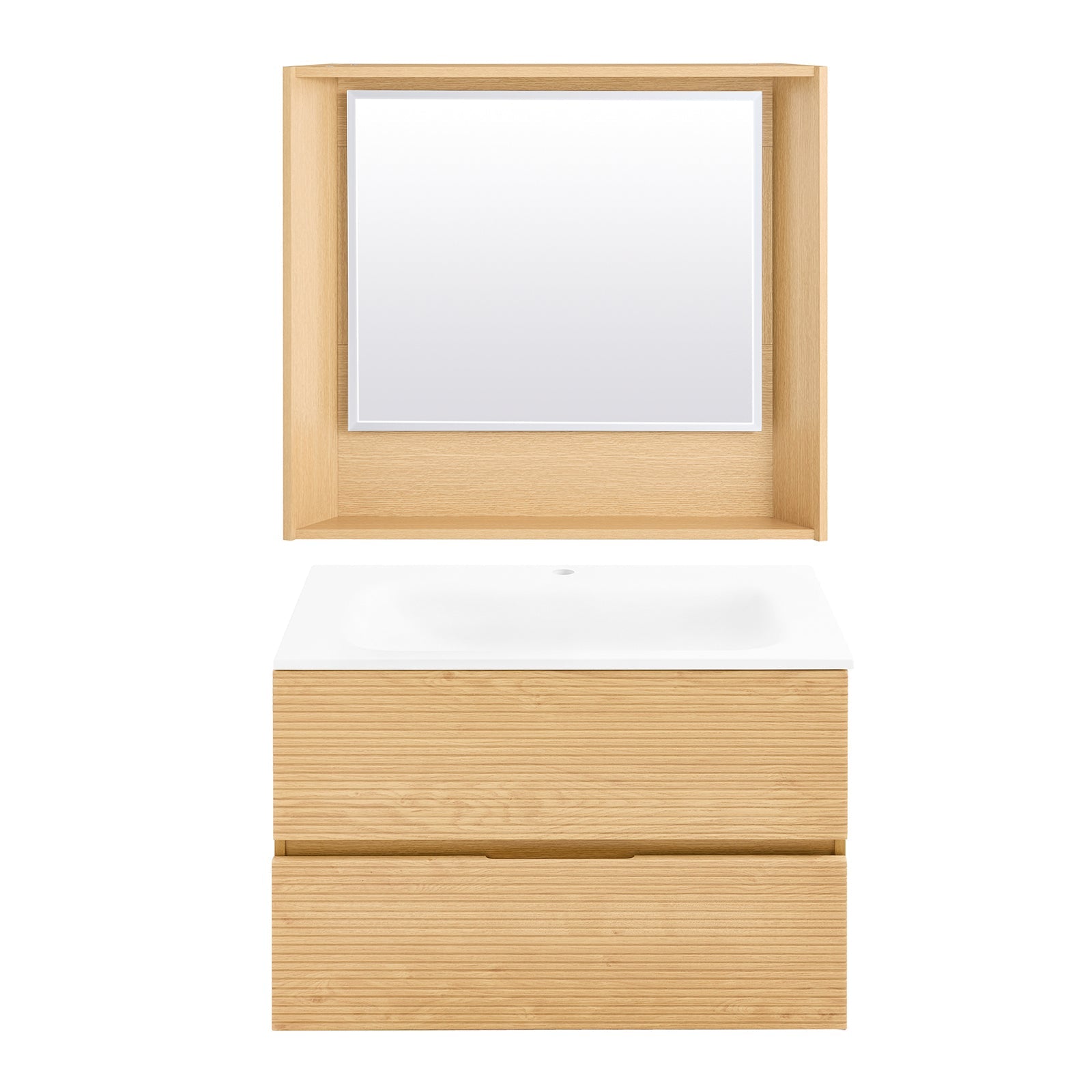 SoBuy Set arredo da bagno Specchio a parete+ Mobile lavabo Naturale BZR198-N