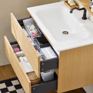 SoBuy Set arredo da bagno Specchio a parete+ Mobile lavabo Naturale BZR198-N