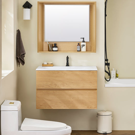 SoBuy Set arredo da bagno Specchio a parete+ Mobile lavabo Naturale BZR198-N