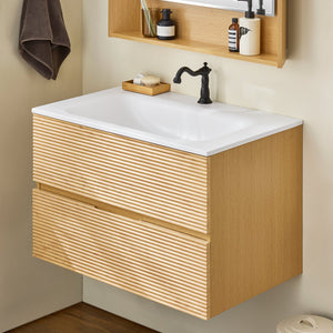 SoBuy Set arredo da bagno Specchio a parete+ Mobile lavabo Naturale BZR198-N