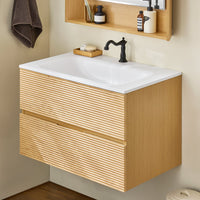 SoBuy Set arredo da bagno Specchio a parete+ Mobile lavabo Naturale BZR198-N