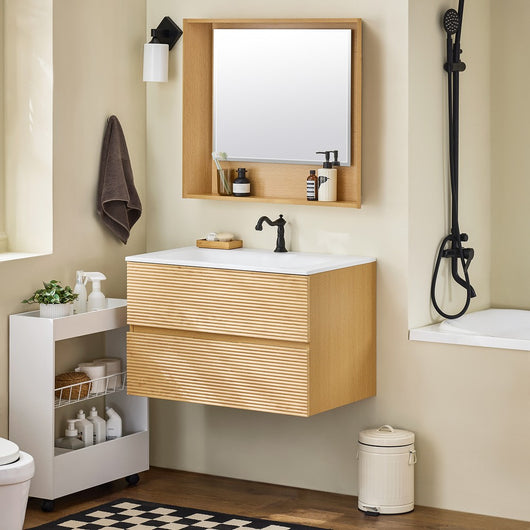SoBuy Set arredo da bagno Specchio a parete+ Mobile lavabo Naturale BZR198-N