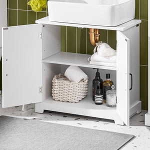 SoBuy Mobile Sottolavabo Bagno 60 cm, Mobiletto Salvaspazio con Ripiani Regolabili, Armadietto Bagno in MDF Resistente all'Umidità, Bianco, 60x30x60cm - BZR205-W