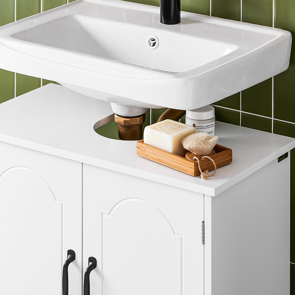 SoBuy Mobile Sottolavabo Bagno 60 cm, Mobiletto Salvaspazio con Ripiani Regolabili, Armadietto Bagno in MDF Resistente all'Umidità, Bianco, 60x30x60cm - BZR205-W