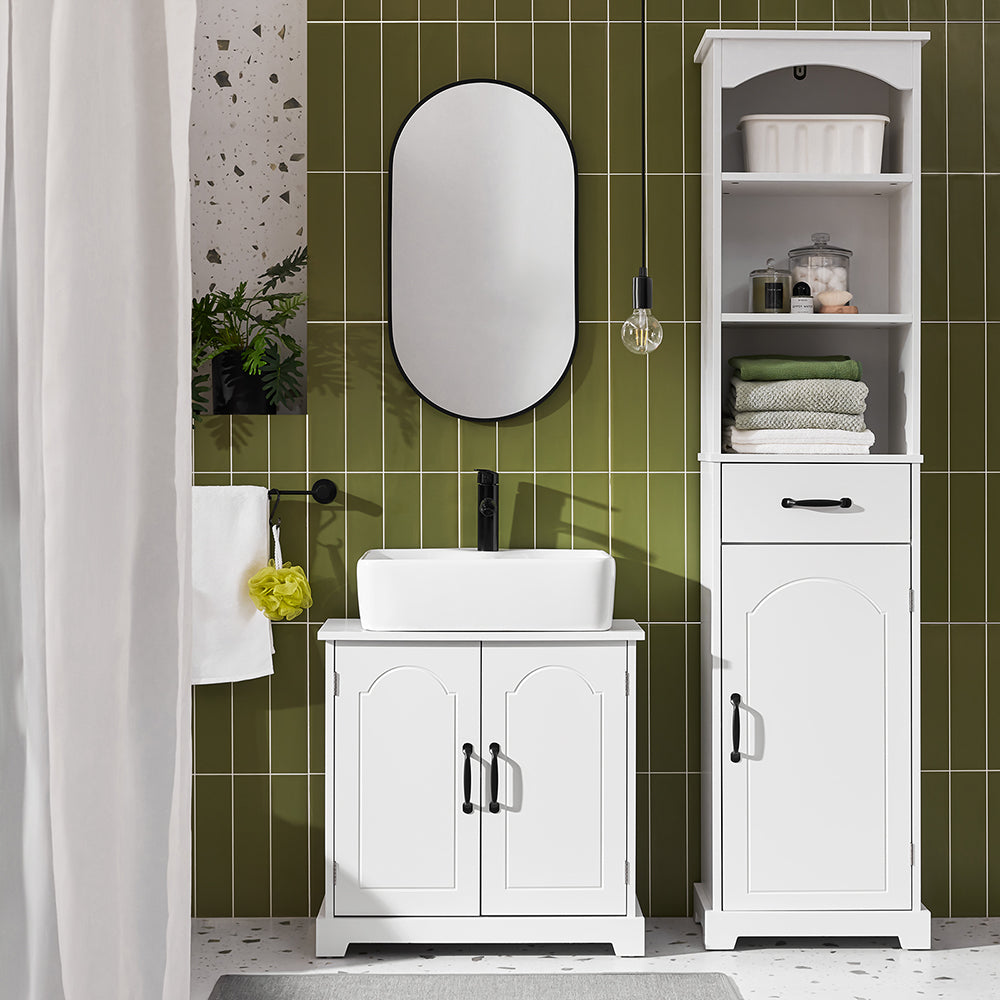 SoBuy Mobile Sottolavabo Bagno 60 cm, Mobiletto Salvaspazio con Ripiani Regolabili, Armadietto Bagno in MDF Resistente all'Umidità, Bianco, 60x30x60cm - BZR205-W