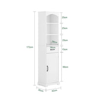 SoBuy Mobiletto Bagno alto 42 cm di larghezza – Armadietto Salvaspazio con Cassetto e Ripiani Regolabili – Colonna Bagno in Legno Bianca Moderna, Resistente all’Umidità, 42x30x173cm, BZR206-W