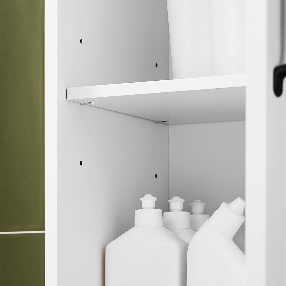 SoBuy Mobiletto Bagno alto 42 cm di larghezza – Armadietto Salvaspazio con Cassetto e Ripiani Regolabili – Colonna Bagno in Legno Bianca Moderna, Resistente all’Umidità, 42x30x173cm, BZR206-W