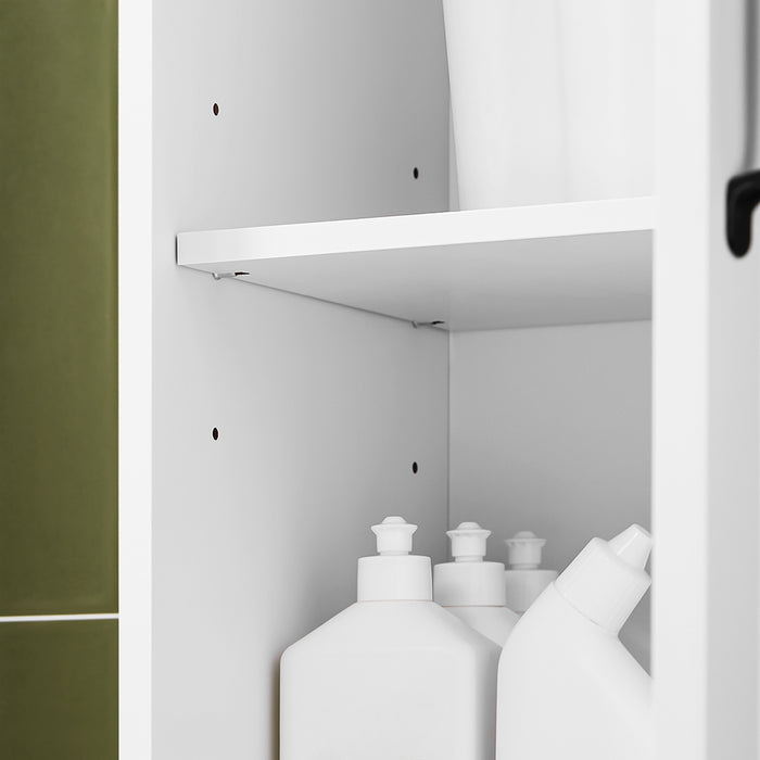 SoBuy Mobiletto Bagno alto 42 cm di larghezza – Armadietto Salvaspazio con Cassetto e Ripiani Regolabili – Colonna Bagno in Legno Bianca Moderna, Resistente all’Umidità, 42x30x173cm, BZR206-W