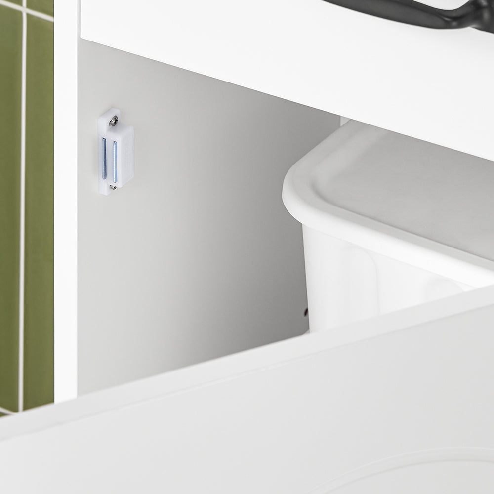 SoBuy Mobiletto Bagno alto 42 cm di larghezza – Armadietto Salvaspazio con Cassetto e Ripiani Regolabili – Colonna Bagno in Legno Bianca Moderna, Resistente all’Umidità, 42x30x173cm, BZR206-W