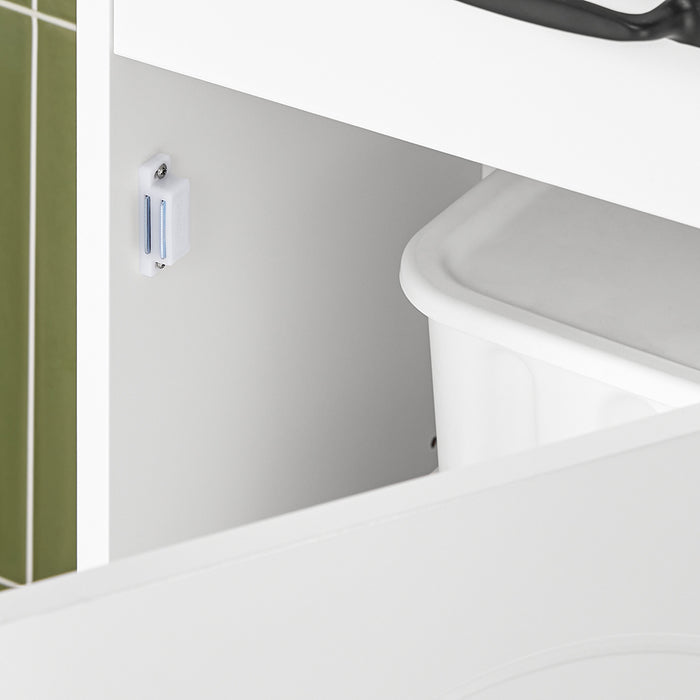 SoBuy Mobiletto Bagno alto 42 cm di larghezza – Armadietto Salvaspazio con Cassetto e Ripiani Regolabili – Colonna Bagno in Legno Bianca Moderna, Resistente all’Umidità, 42x30x173cm, BZR206-W