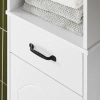 SoBuy Mobiletto Bagno alto 42 cm di larghezza – Armadietto Salvaspazio con Cassetto e Ripiani Regolabili – Colonna Bagno in Legno Bianca Moderna, Resistente all’Umidità, 42x30x173cm, BZR206-W