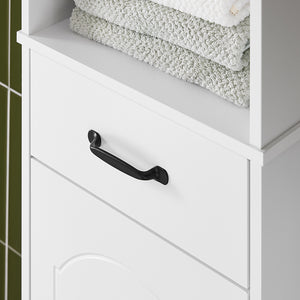 SoBuy Mobiletto Bagno alto 42 cm di larghezza – Armadietto Salvaspazio con Cassetto e Ripiani Regolabili – Colonna Bagno in Legno Bianca Moderna, Resistente all’Umidità, 42x30x173cm, BZR206-W