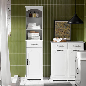 SoBuy Mobiletto Bagno alto 42 cm di larghezza – Armadietto Salvaspazio con Cassetto e Ripiani Regolabili – Colonna Bagno in Legno Bianca Moderna, Resistente all’Umidità, 42x30x173cm, BZR206-W