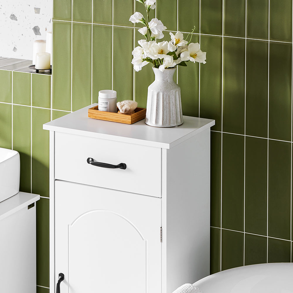 SoBuy Mobiletto Bagno Salvaspazio – Mobiletto Bagno Stretto con Cassetti e Ripiani Regolabili, Cassettiera nel legno, Resistente all'Umidità, Bianco, 42x30x93cm, BZR207-W