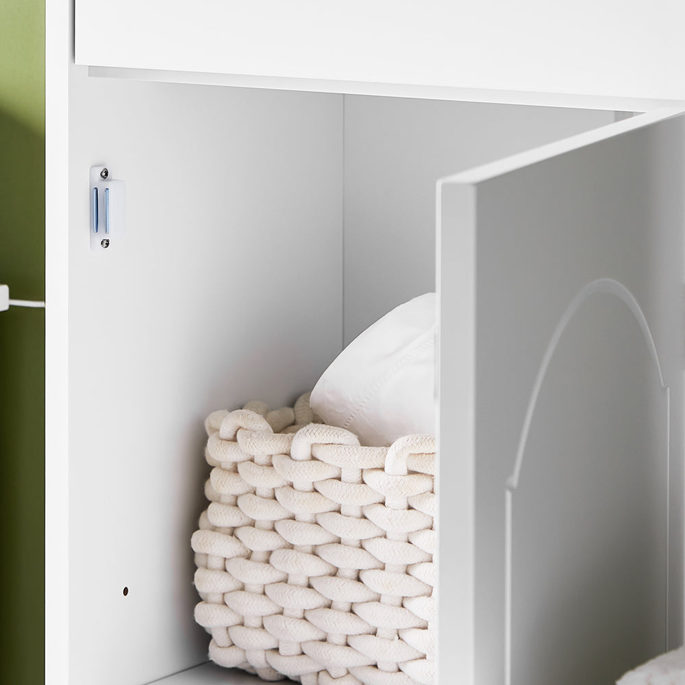 SoBuy Mobiletto Bagno Salvaspazio – Mobiletto Bagno Stretto con Cassetti e Ripiani Regolabili, Cassettiera nel legno, Resistente all'Umidità, Bianco, 42x30x93cm, BZR207-W