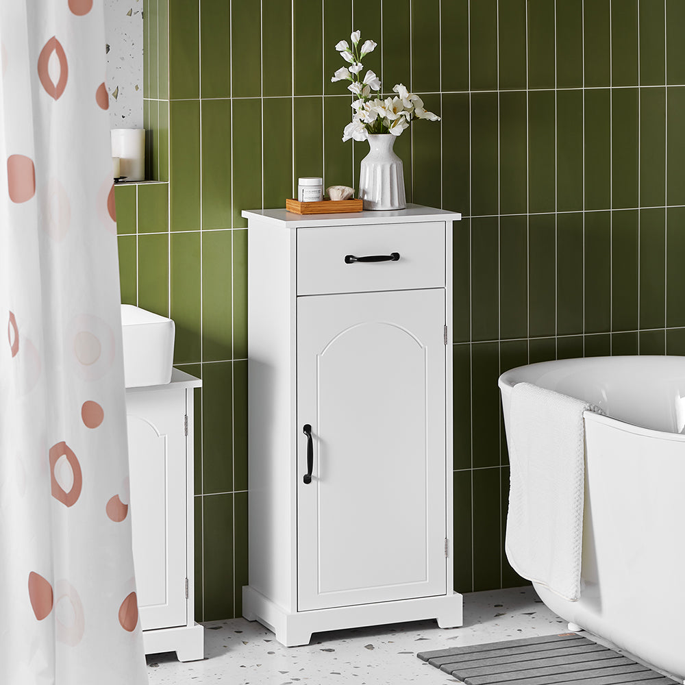 SoBuy Mobiletto Bagno Salvaspazio – Mobiletto Bagno Stretto con Cassetti e Ripiani Regolabili, Cassettiera nel legno, Resistente all'Umidità, Bianco, 42x30x93cm, BZR207-W