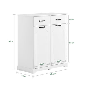SoBuy Mobiletto Bagno Salvaspazio con 2 Ceste Porta Biancheria e Cassetti – Mobile Bianco Stretto in Legno per Bagno o Lavanderia, 79,5x38x90cm, BZR208-W