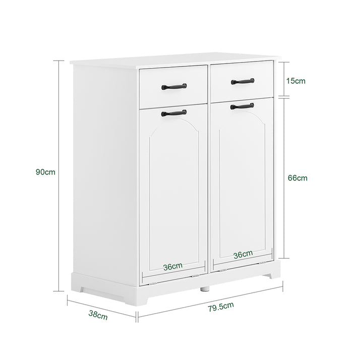 SoBuy Mobiletto Bagno Salvaspazio con 2 Ceste Porta Biancheria e Cassetti – Mobile Bianco Stretto in Legno per Bagno o Lavanderia, 79,5x38x90cm, BZR208-W