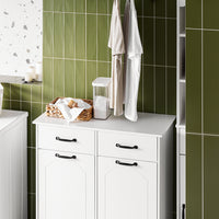 SoBuy Mobiletto Bagno Salvaspazio con 2 Ceste Porta Biancheria e Cassetti – Mobile Bianco Stretto in Legno per Bagno o Lavanderia, 79,5x38x90cm, BZR208-W