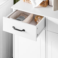 SoBuy Mobiletto Bagno Salvaspazio con 2 Ceste Porta Biancheria e Cassetti – Mobile Bianco Stretto in Legno per Bagno o Lavanderia, 79,5x38x90cm, BZR208-W